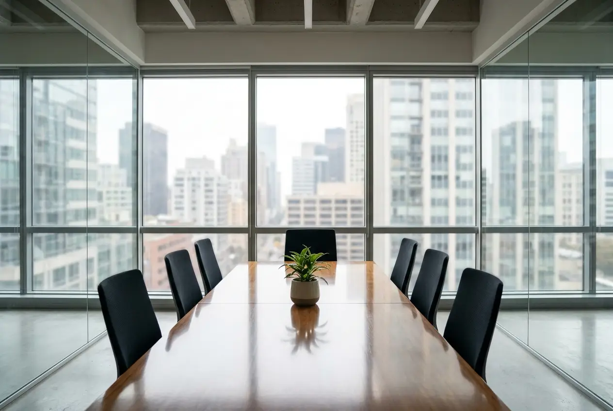A spotless modern meeting room maintained by Clean Pandas